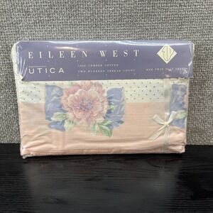 Eileen West Utica Camellia Multi Twin Flat Sheet 100% Cotton Vintage 1987‎ USA